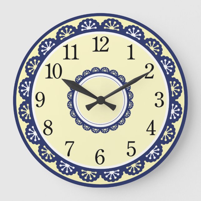 Blue and White Kitchen Large Clock (Front)