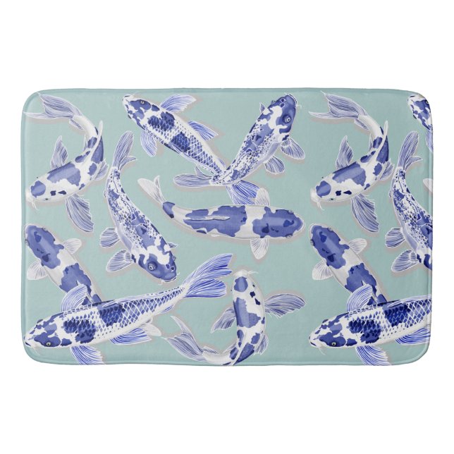 Blue and white Koi Bath Mat (Front)