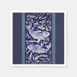 Blue and White Koi Fish Elegant Dining Napkin