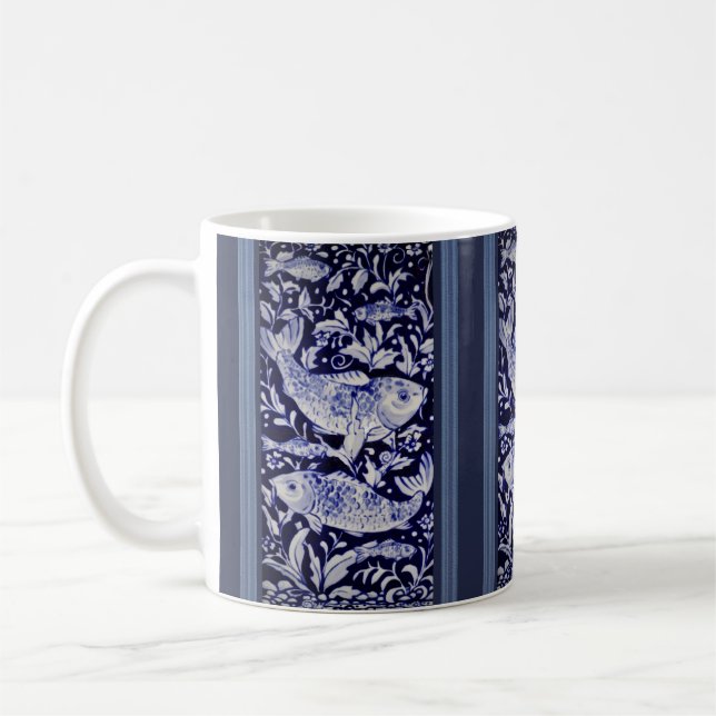 Blue and White Koi Fish Elegant Gift Coffee Mug (Left)