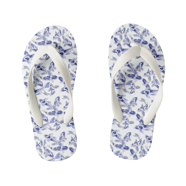 Blue and white koi fish kid's jandals (Footbed)