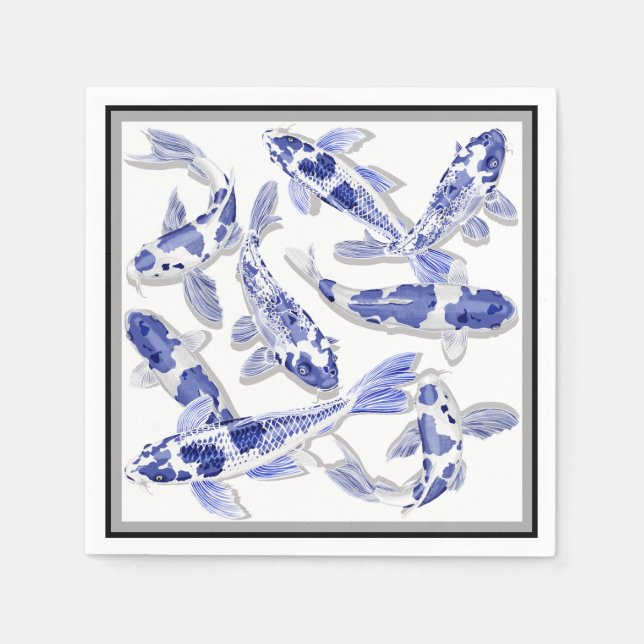Blue and white Koi Napkin (Front)