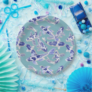 Blue and white Koi Paper Plate