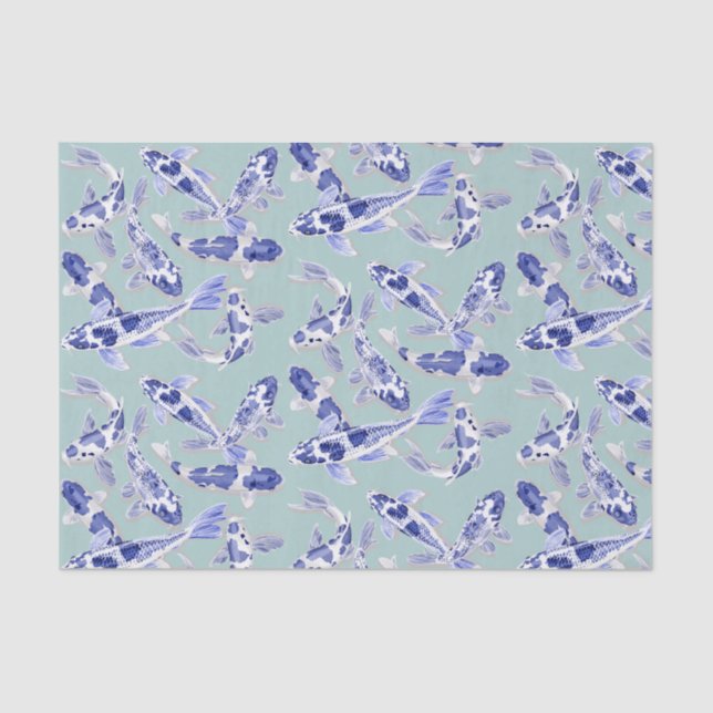 Blue and white Koi Tissue Paper (Front)
