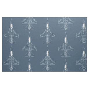 Blue and White Large Scale Top View F-16 on Blue Fabric