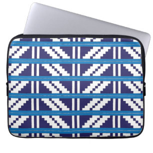 Blue and white Latvian Latgale Ethnic Folk art Laptop Sleeve