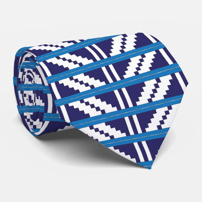 Blue and white Latvian Latgale Ethnic Folk art Tie (Rolled)