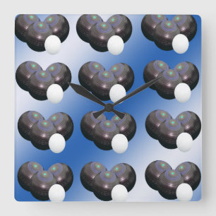 Blue And White Lawn Bowls, Square Wall Clock