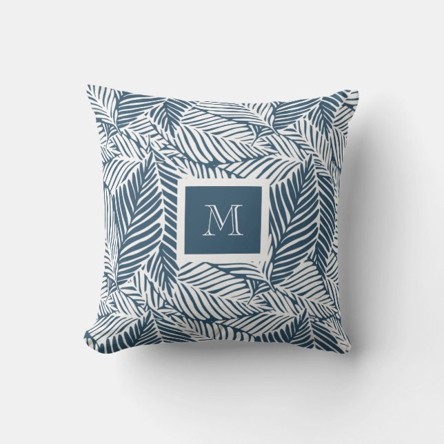 Blue and White Leaf Pattern  Cushion (Front)