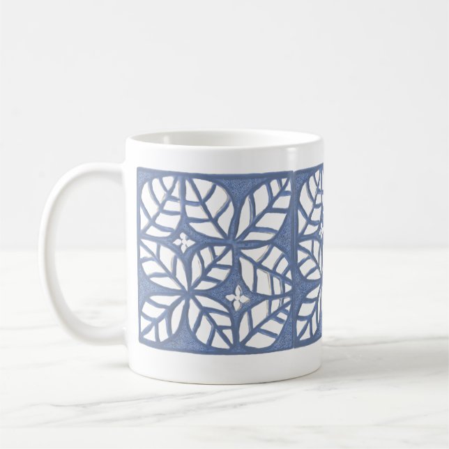 Blue and white leaf pattern mug (Left)