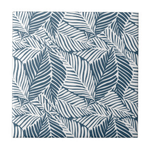 Blue and White Leaves  Tile