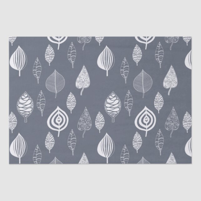 Blue and White Leaves Tissue Paper (Front)