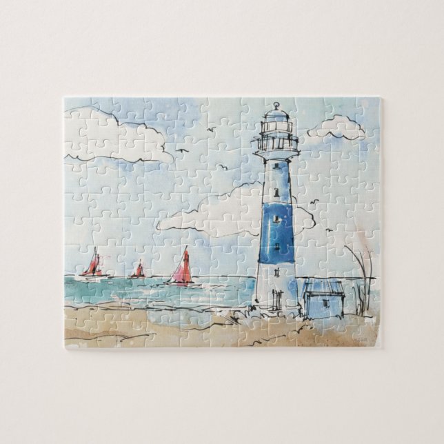 Blue and White Lighthouse Jigsaw Puzzle (Horizontal)