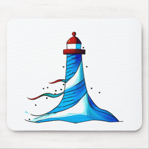 Blue and White Lighthouse Mouse Pad