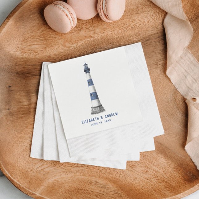 Blue and White Lighthouse Wedding Napkin (Creator Uploaded)