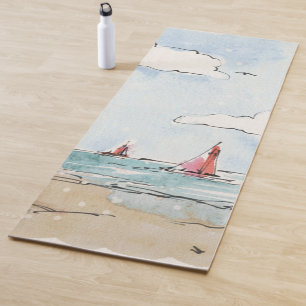 Blue and White Lighthouse Yoga Mat