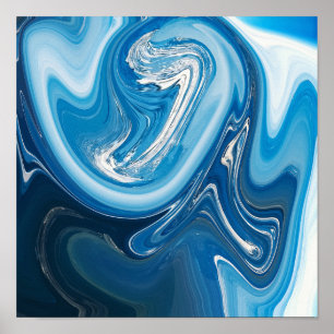 Blue And White Liquid Art Abstract Poster