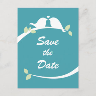 Blue and White Love Birds Wedding Save the Date Announcement Postcard