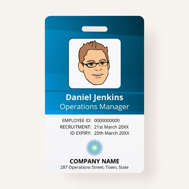 Blue And White Manager Employee ID With Logo ID Badge (Front)