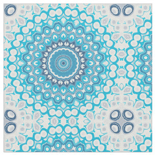 Blue and White Mandala Frosted Winter Geometric Fabric