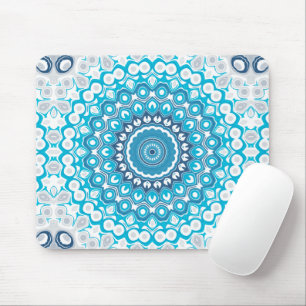 Blue and White Mandala Frosted Winter Geometric Mouse Pad
