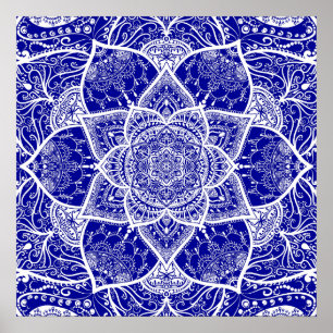 Blue and White Mandala - Loergann in Sapphire Poster