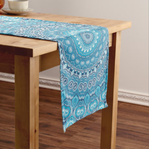 Blue and White Mandala Pattern Design Long Table Runner