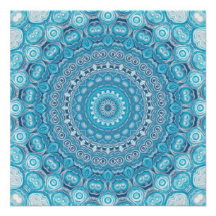 Blue and White Mandala Pattern Design Poster