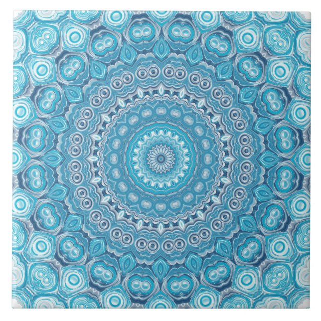 Blue and White Mandala Pattern Design Tile (Front)