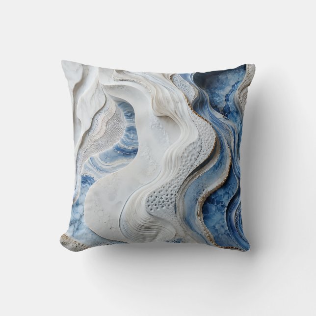 Blue and White Marble Crystal Geode Art Cushion (Front)