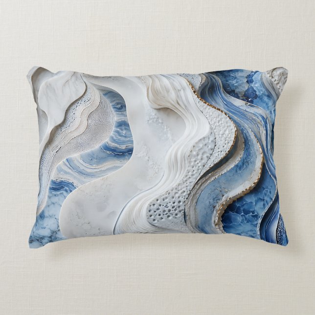 Blue and White Marble Crystal Geode Art Decorative Cushion (Front)