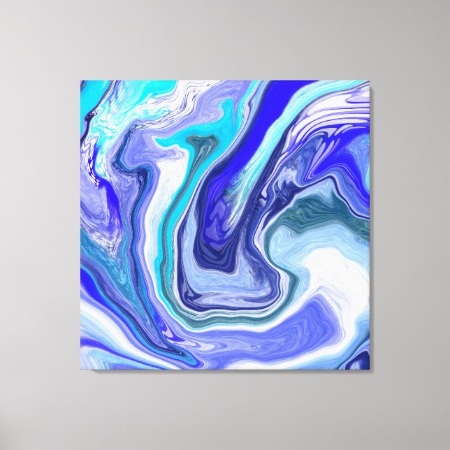 Blue and White Marble Fluid Art Canvas Print (Front)