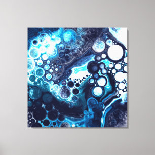 Blue and White Marble Fluid Art   Canvas Print