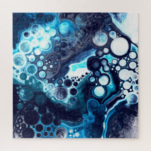 Blue and White Marble Fluid Art  Jigsaw Puzzle