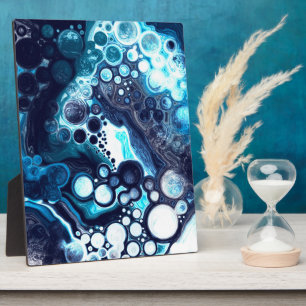 Blue and White Marble Fluid Art Plaque