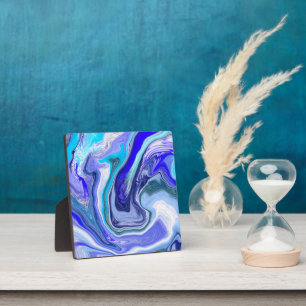 Blue and White Marble Fluid Art  Plaque