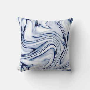 Blue and White Marble Swirl Effect Cushion
