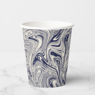 Blue and White Marble Swirl Paper Cups