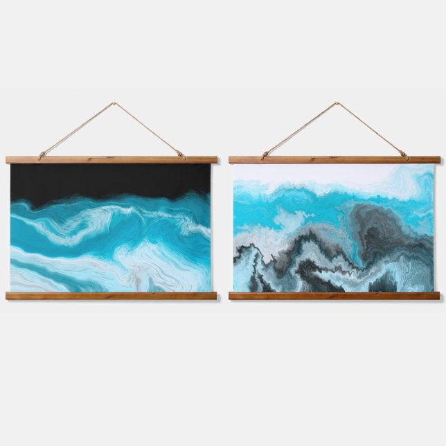 Blue and  White Marble Waves Hanging Tapestry (Double)