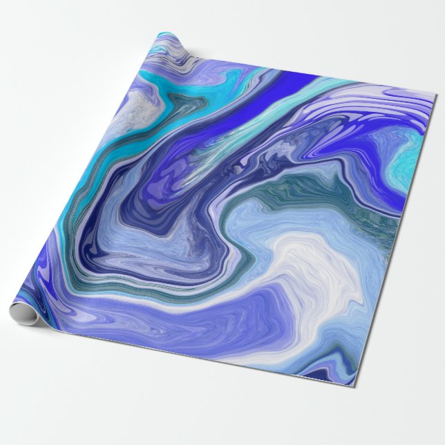 Blue and White Marble  Wrapping Paper (Unrolled)