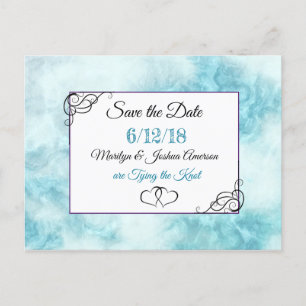 Blue and White Marbled Save the Date Postcard
