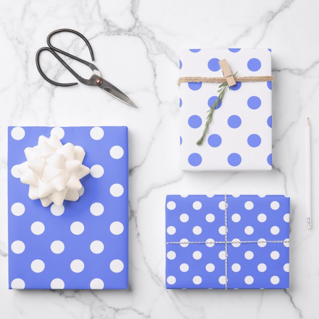Blue and White Matching Dotted Patterns Wrapping Paper Sheet (Front)