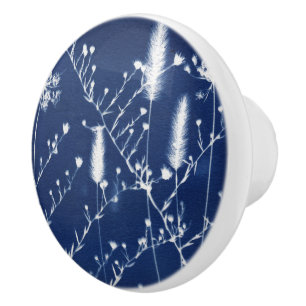 Blue and White Meadow Cyanotype Decorative Ceramic Knob