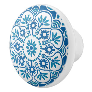 Blue and white medallion Drawer pull Ceramic Knob