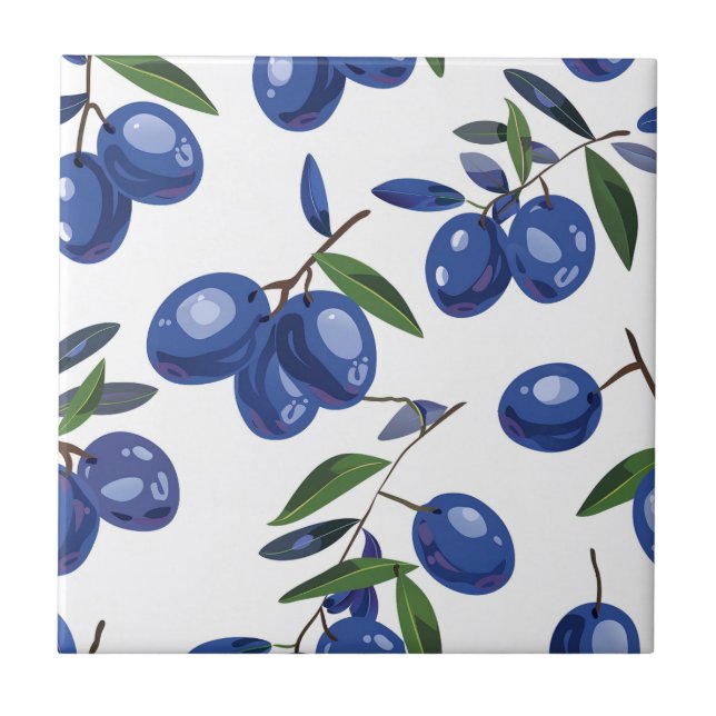 Blue and white Mediterranean Olives  Tile (Front)