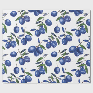 Blue and white Mediterranean Olives Wrapping Paper
