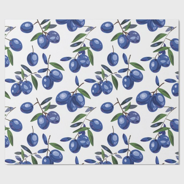Blue and white Mediterranean Olives  Wrapping Paper (Flat)