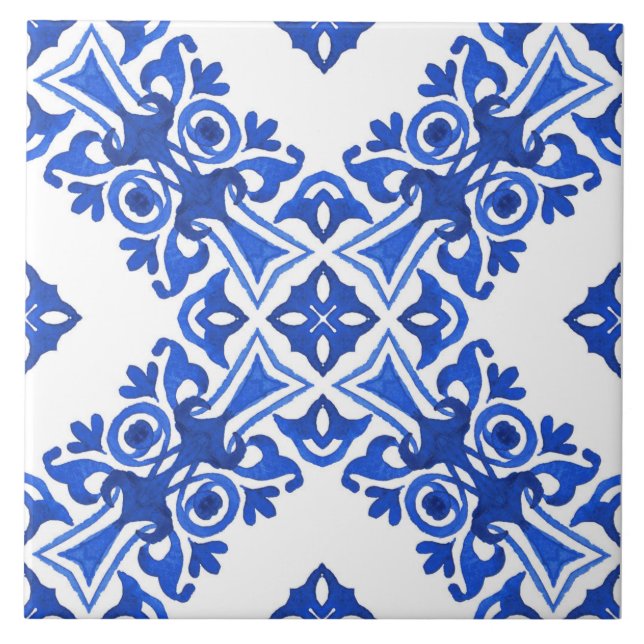Blue and White Mediterranean Patterned Tile (Front)