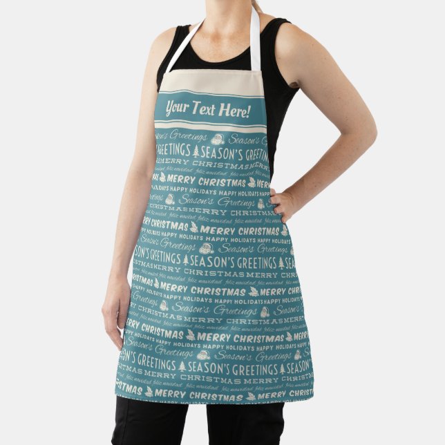 Blue and White Merry Christmas Retro Typography Apron (Insitu)
