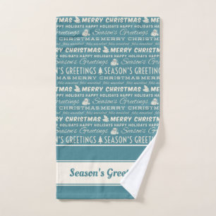 Blue and White Merry Christmas Retro Typography Bath Towel Set